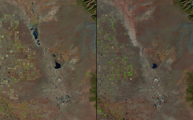 Beginning in the 1980s, NASA also documented shrinking lakes across the globe, starting with this photo of Great Sand Dunes National Park in Colorado in 1987 (left). The same park is shown in 2011 (right).