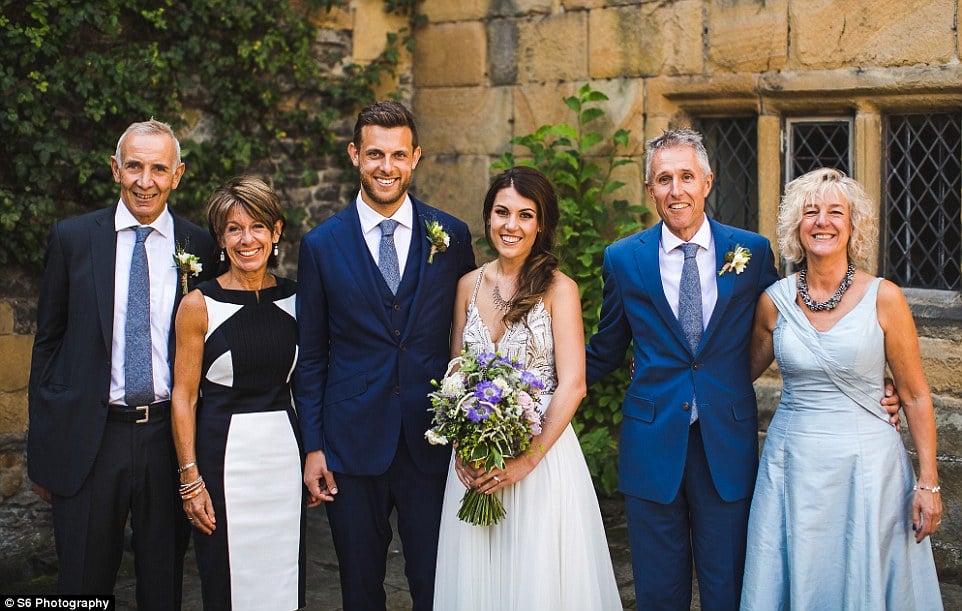 This photograph was taken after the wedding ceremony at Haddon Hall and shows, from left to right: Ed