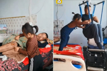 Em bé 6 tuổi chăm sóc cha tàn tật sau khi bị mẹ bỏ rơi