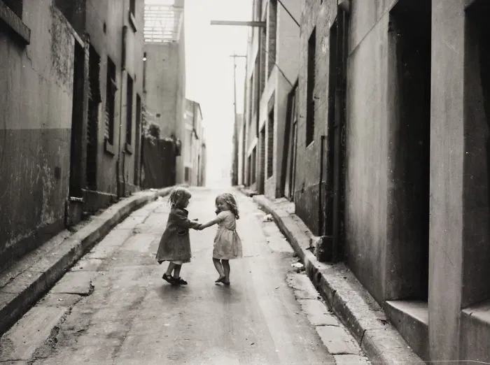 Two Girls Playing In Sydney Slums, Mainly Surry Hills, Woolloomooloo, Redfern, 1949