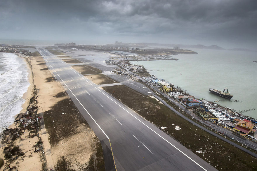 An Aerial Photograph Taken And Released By The Dutch Department Of Defense On Wednesday, Shows The Damage Of Hurricane Irma On The Princess Juliana International Airport And Simpson Bay Beach On The Dutch Caribbean Territory Of Sint Maarten