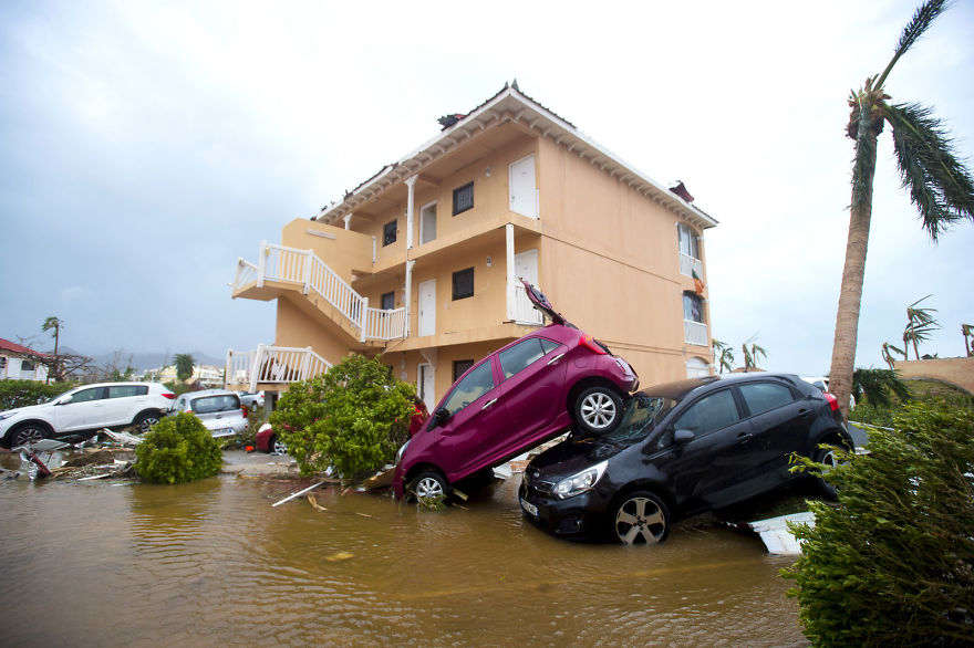 Wind Swept Cars Are Piled On Top Of One Another In Marigot, Saint Martin, After The Passage Of Hurricane Irma