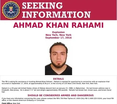 Lệnh truy nã Ahmad Khan Rahami, 28 tuổi; nghi phạm đánh bom New York và New Jersey