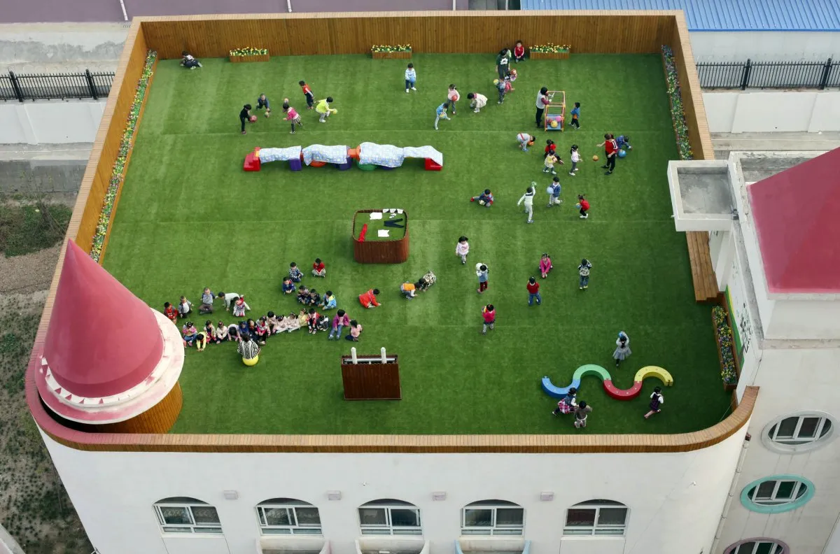 architects were really thinking out of the box when they decided to put this kindergartens playground on the roof