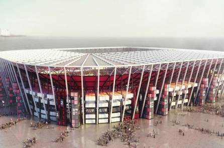 Qatar: Sân vận động làm từ container đầu tiên trên thế giới có thể tháo lắp được