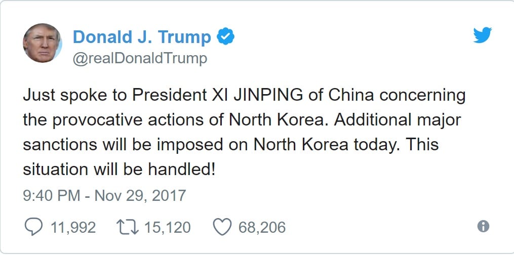 trump tweet nk