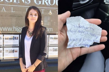 Người lang thang đưa cho cô gái tờ giấy khiến cô bật khóc