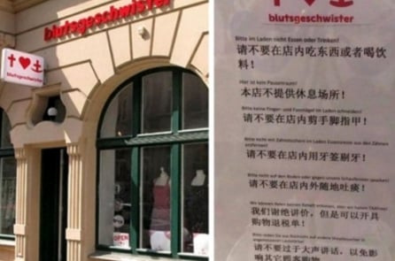 Cửa hàng ở Đức dán 8 điều quy định bằng tiếng Trung