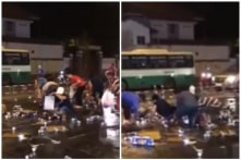 Lái xe đánh rơi gần 10 thùng bia lon, người dân tập trung ‘hôi của’