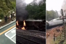 Tàu từ Tế Nam đến Quảng Châu bị trật bánh lật nghiêng và bốc cháy [VIDEO]