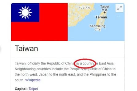 Wikipedia đã hiển thị Đài Loan là một “quốc gia”