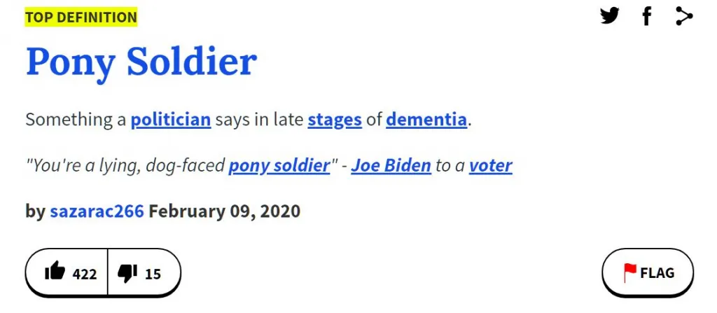 định nghĩa pony soldier trên urbandictionary