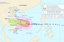 22h hôm 27/10, bão số 9 còn cách Phú Yên 280km, sẽ giật cấp 15 khi đổ bộ
