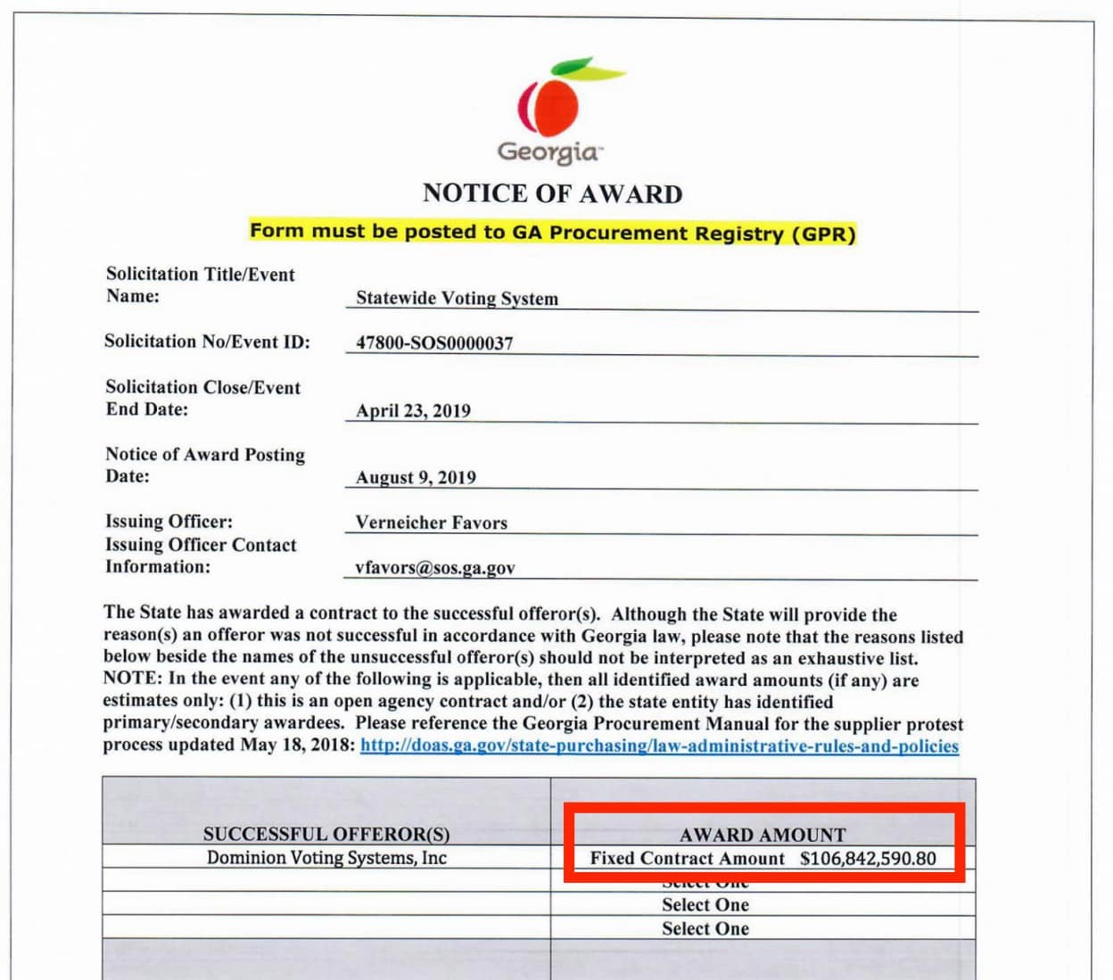 GA voting machine bidding