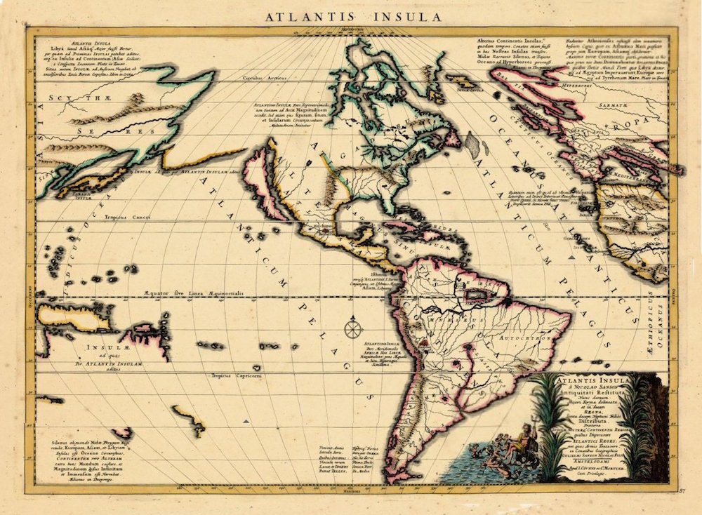 "Atlantis Insula" hoặc bản đồ của "Đảo Atlantis" vẽ bởi nhà lập bản đồ Pháp Guillermo Sanson, 1661. 