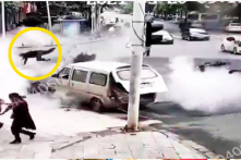 Video mặt đường Vũ Hán đột ngột nổ tung như phim