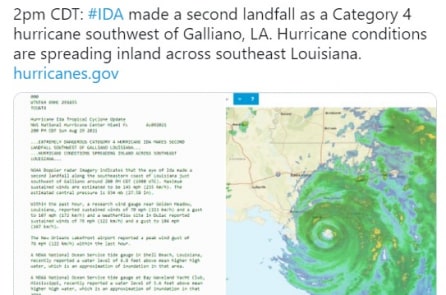 Bão Ida mạnh cấp 4 (240km/h) đã đổ bộ vào bang Louisiana