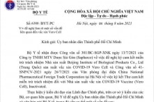 Bộ Y tế nhận được 2 văn bản xin miễn trừ trách nhiệm của nhà sản xuất vắc-xin Sinopharm