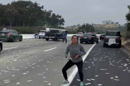 California: Tiền giấy rải đầy trên đường, nhiều người xuống xe “hôi của”