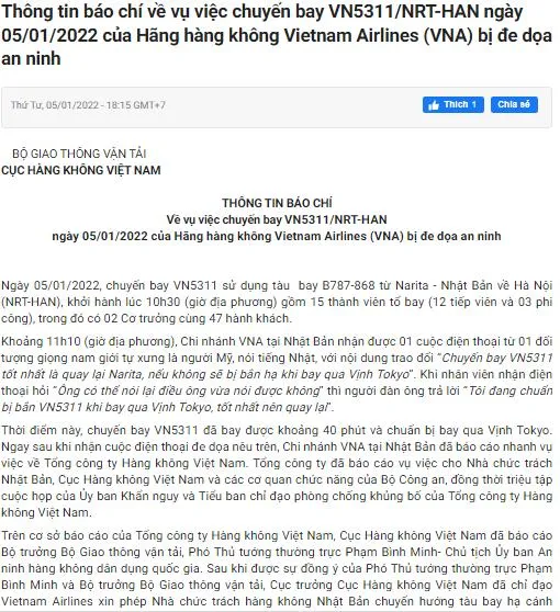 may bay vietnam airline bi de doa