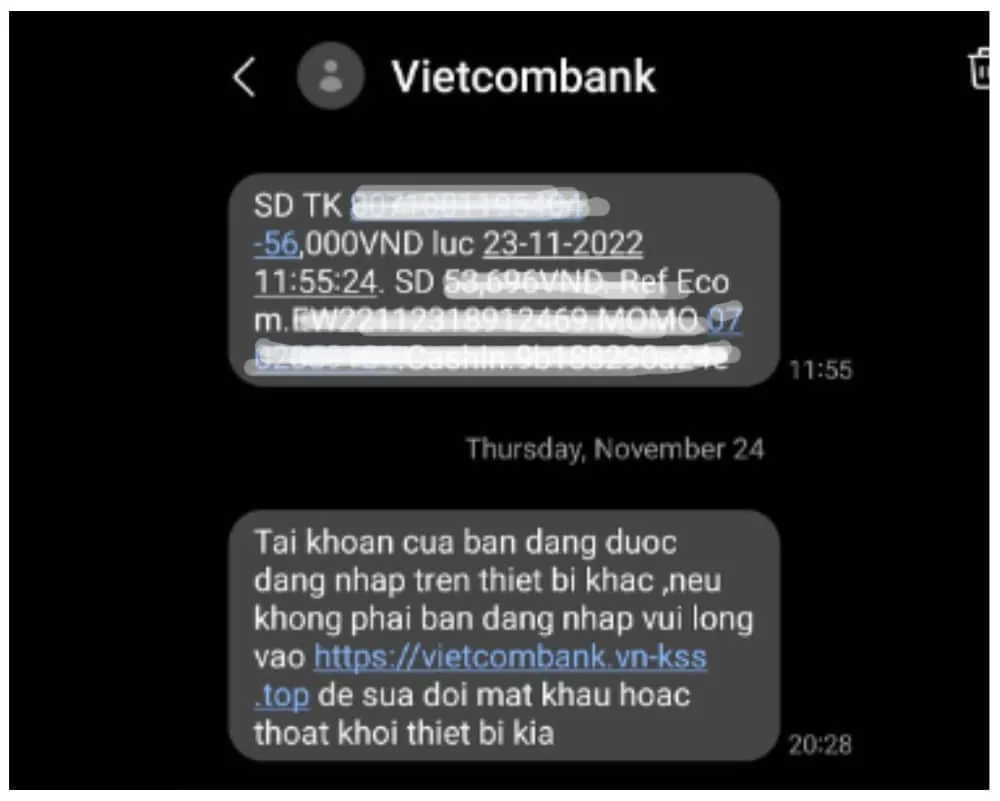 mat tien ty vi nhap vao duong link tu tin nhan ngan hang