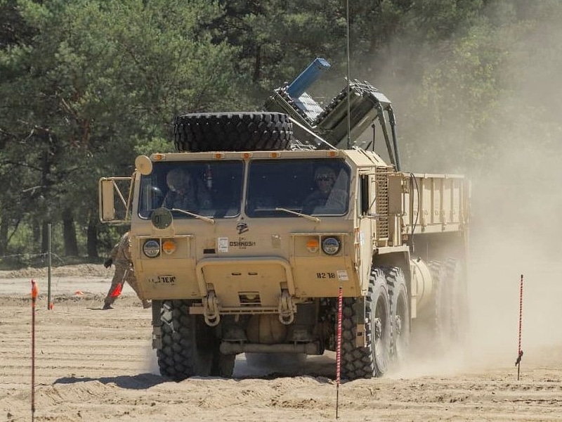 M977 HEMTT with M136 Volcano mine dispensing system