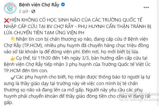 benh vien cho ray thong bao