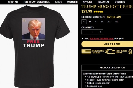 Ông Trump in hình chụp ở nhà tù lên áo phông để bán