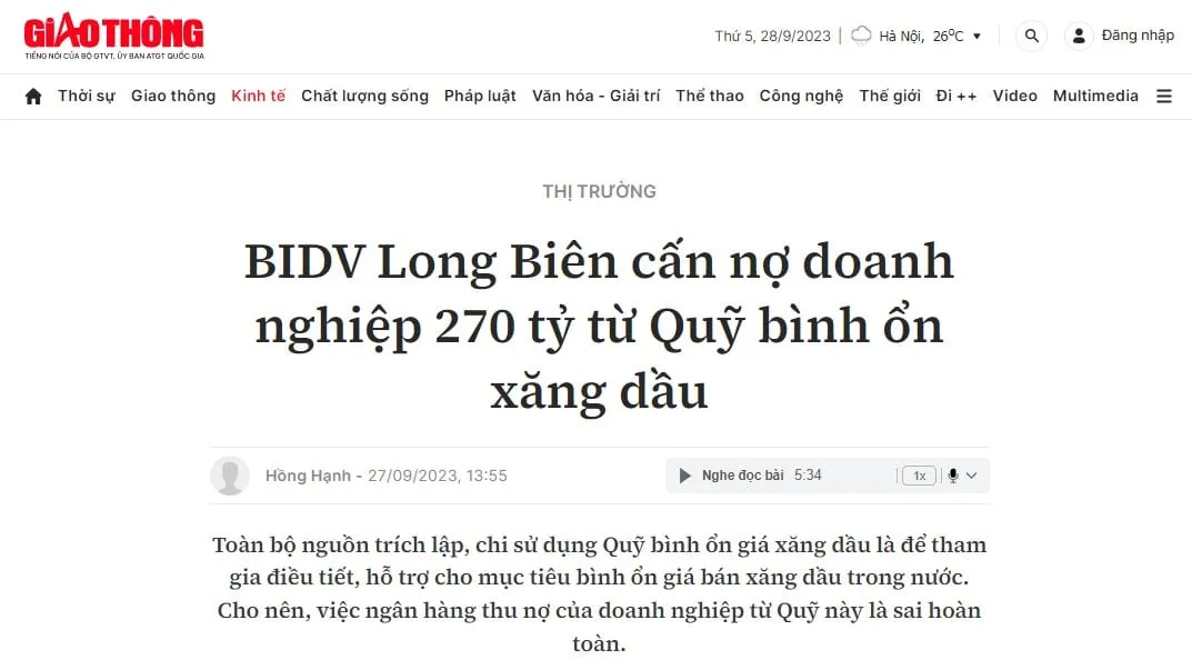 ngan hang bidv thu no quy binh on xang dau