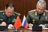 Russian Defense Minister Sergei Shoigu right and Zhang Youxia vice chairman of Chinas Central Military Commission