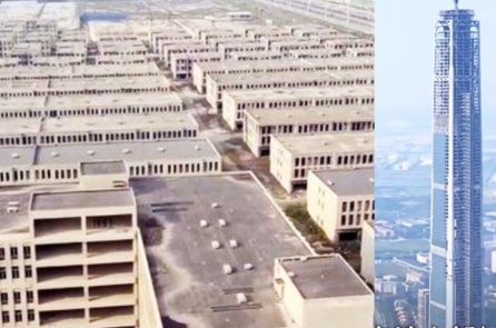 Hơn 100 tòa nhà và tháp cao 597 mét chưa hoàn thiện ở Thiên Tân, Trung Quốc