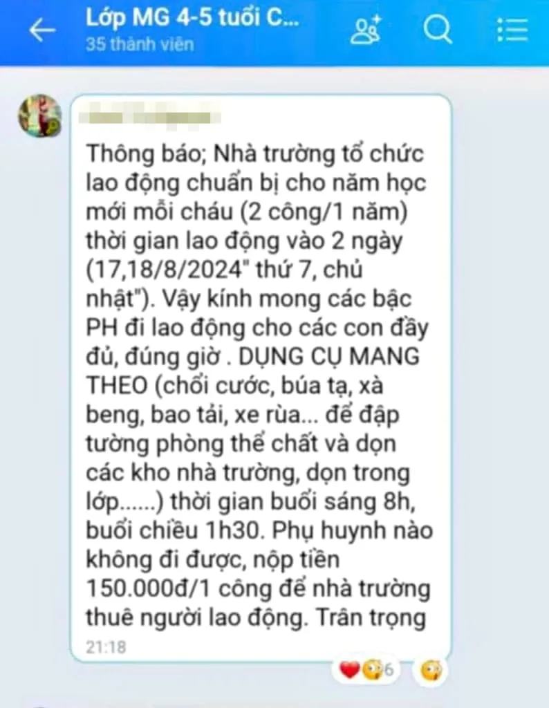 truong mam non o mu cang chai thanh minh vu buoc phu huynh nop tien lao dong