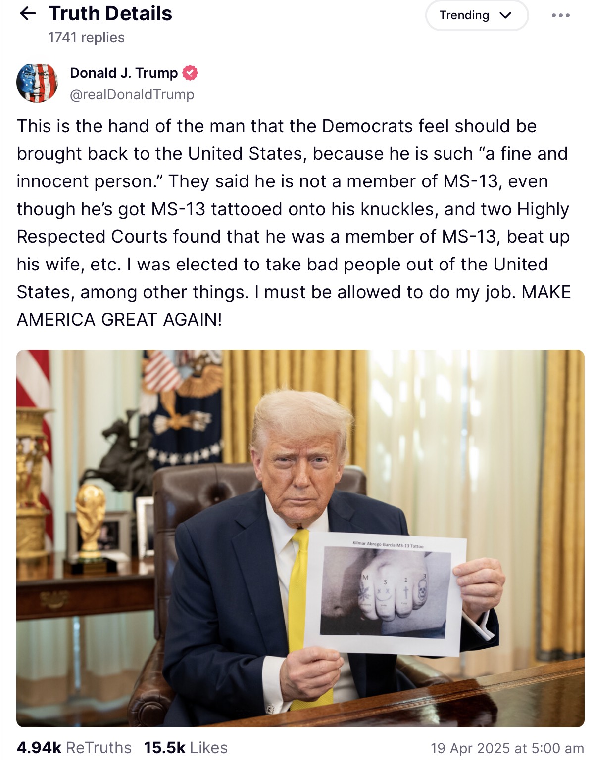 Trump Truth MS 13 Garcia