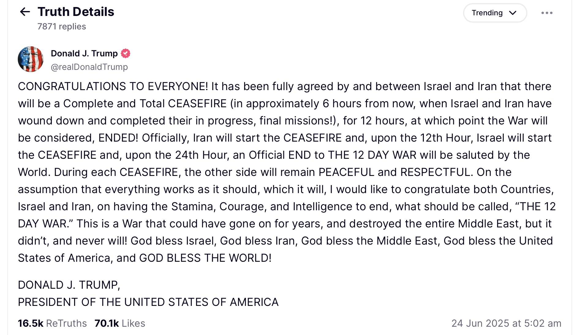 Trump loan bao Israel Iran ngung ban