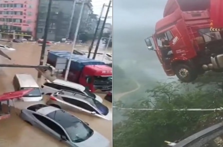 Mưa lớn ở Quý Châu, xe tải lơ lửng trên cầu; người dân ở Quảng Tây xếp hàng lấy nước sạch
