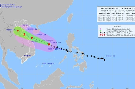 Bão số 10 Bualoi dự kiến đổ bộ Nghệ An – Quảng Trị đêm 28/9