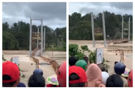 Nước lũ cuốn trôi cầu treo Phú Thiện nối hai xã ở Lâm Đồng