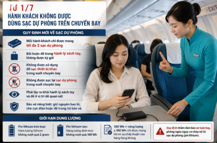 Từ 1/7, hành khách không được dùng sạc dự phòng trên chuyến bay