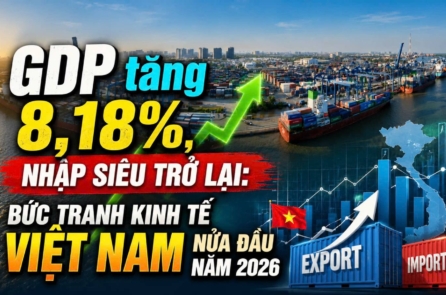GDP tăng 8,18%, nhập siêu trở lại: Bức tranh kinh tế Việt Nam nửa đầu năm 2026