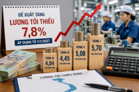 Bộ Nội vụ đề xuất tăng lương tối thiểu vùng 7,8% từ năm 2027 